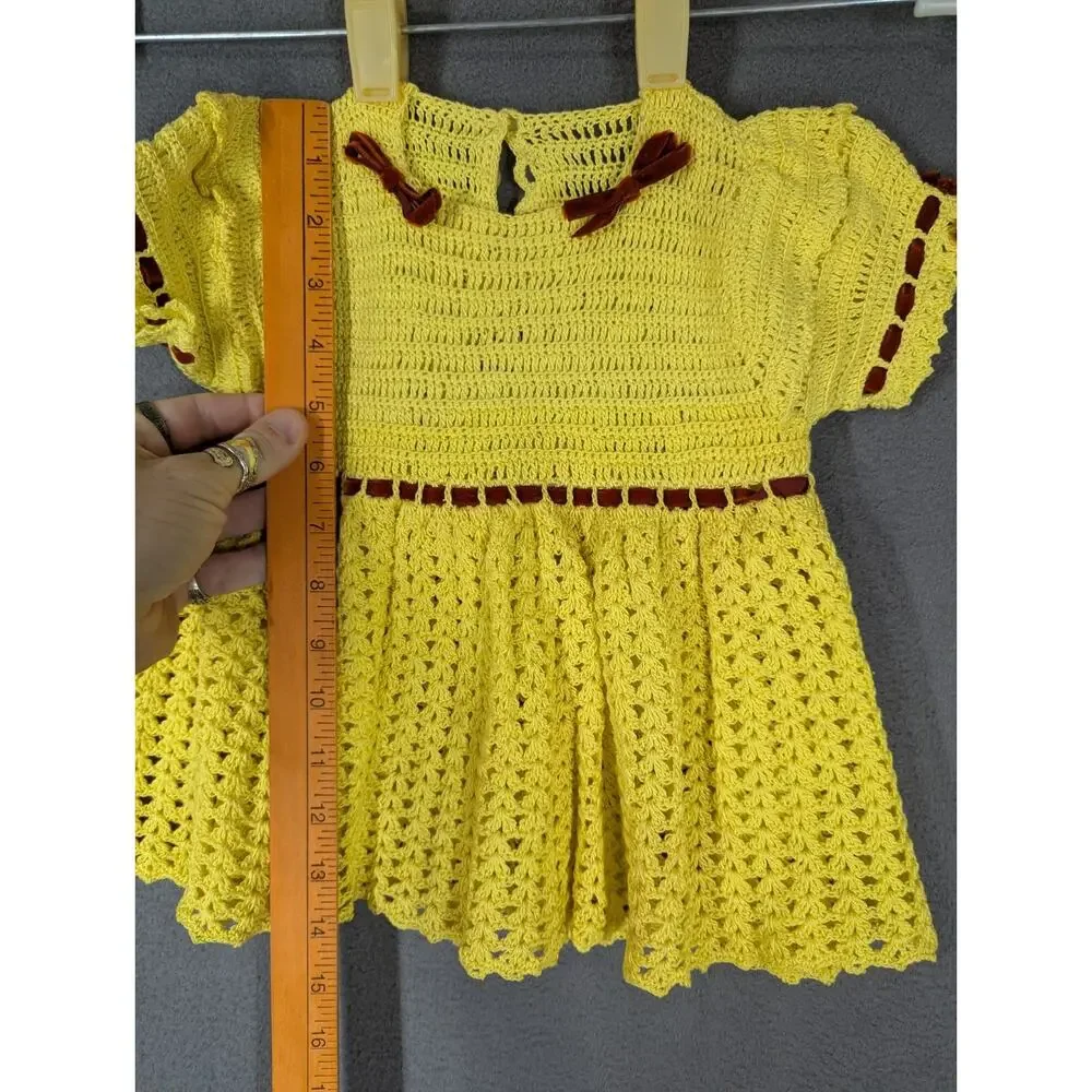 VTG Crochet Dress Pants With Snap In Liner 1-2 Year Old Yellow Red